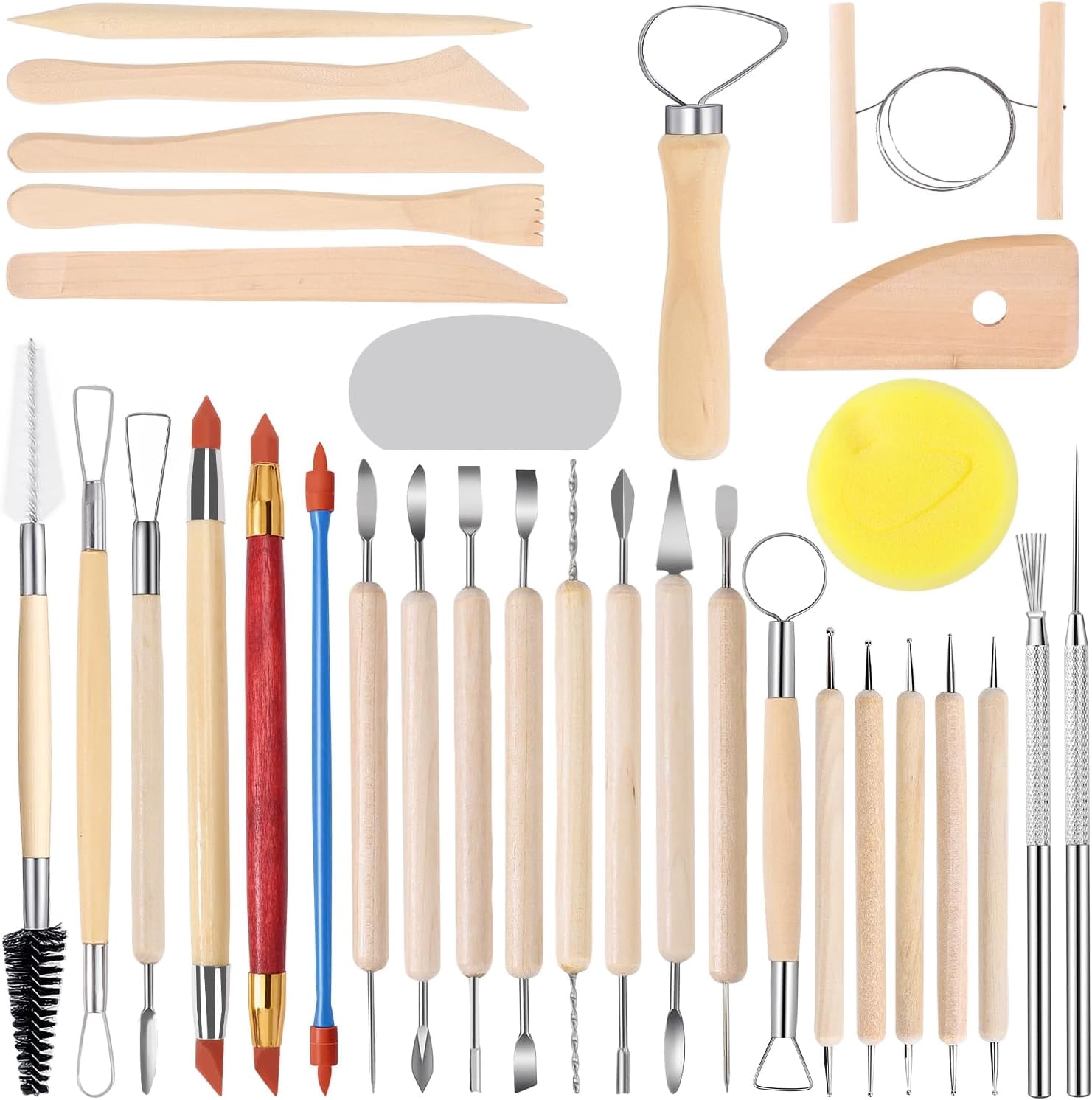 SHENOMAD 32PCS Clay Tools with Wire Sculpting Pottery Modeling Ceramics Polymer Set for Air Dry Carving Molding Crafting Beginners