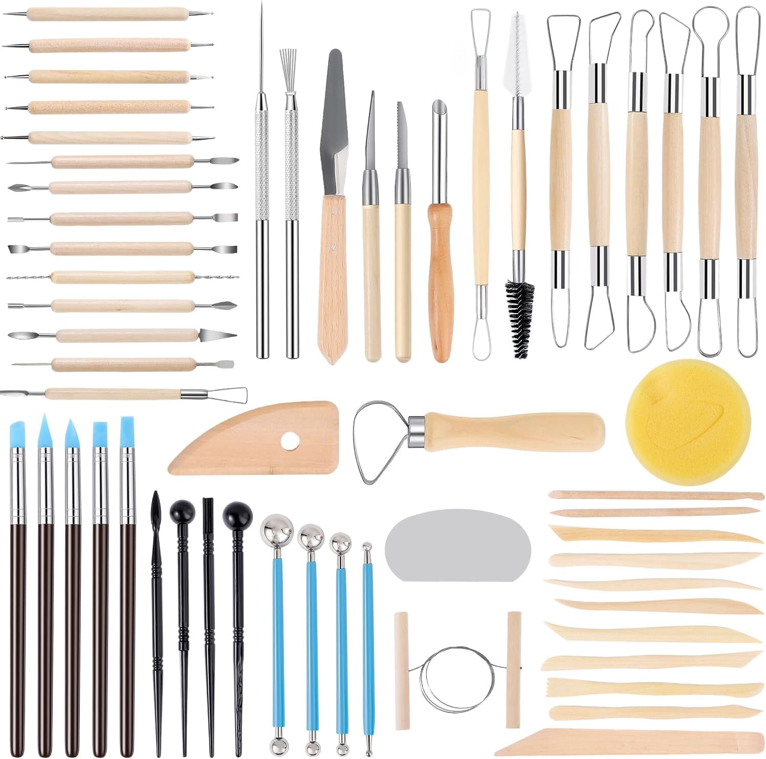 SHENOMAD 57PCS Clay Tools Kit with Wire Sculpting Pottery Modeling Ceramics Polymer Set for Air Dry Carving Molding Crafting Beginners