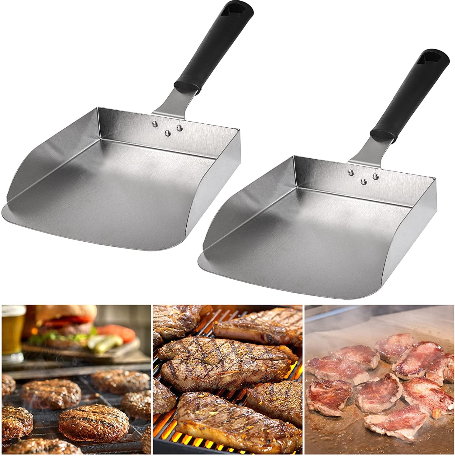 SHENSHA 2 Pack Large Smash Burger Spatula, Stainless Steel Griddle Food