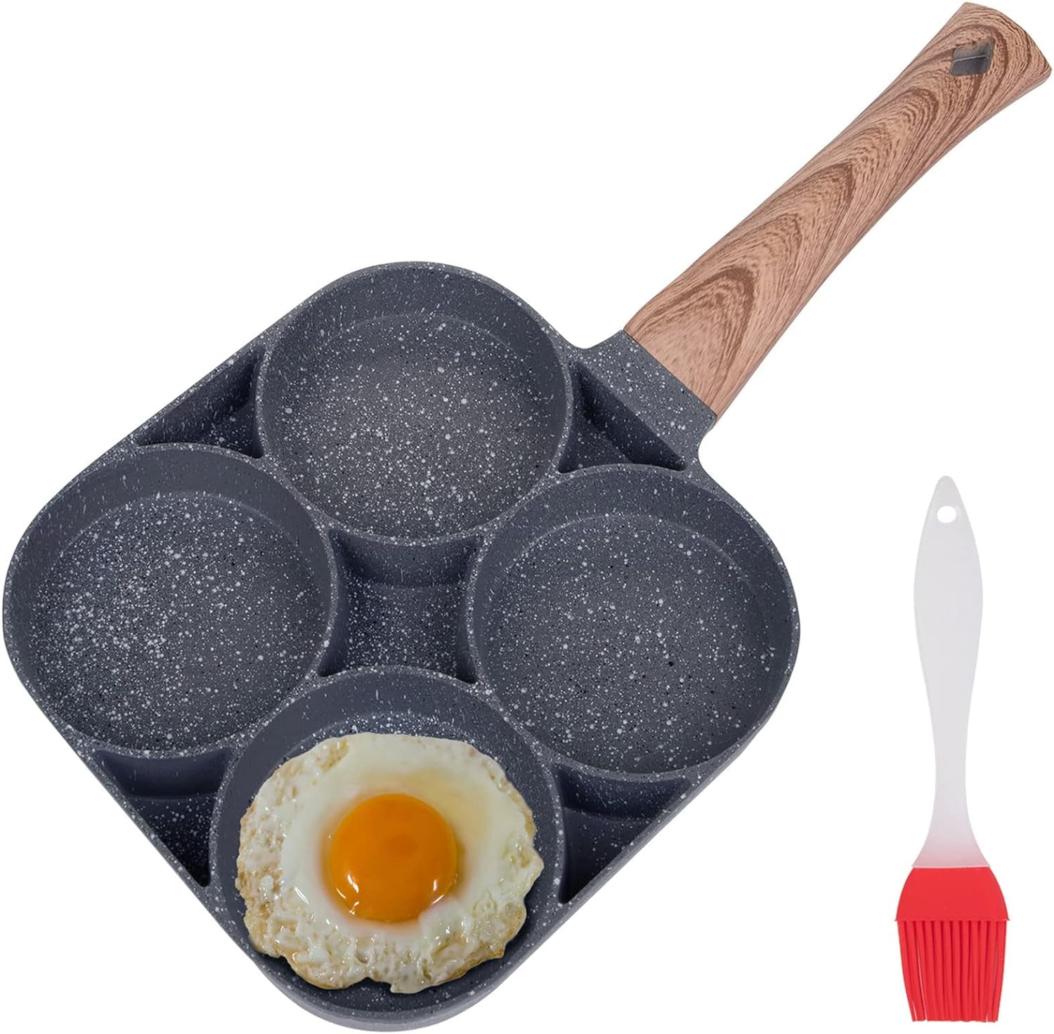 SHENSHA 4Cup Fried Egg Frying Pan with Brush for Oil, Nonstick
