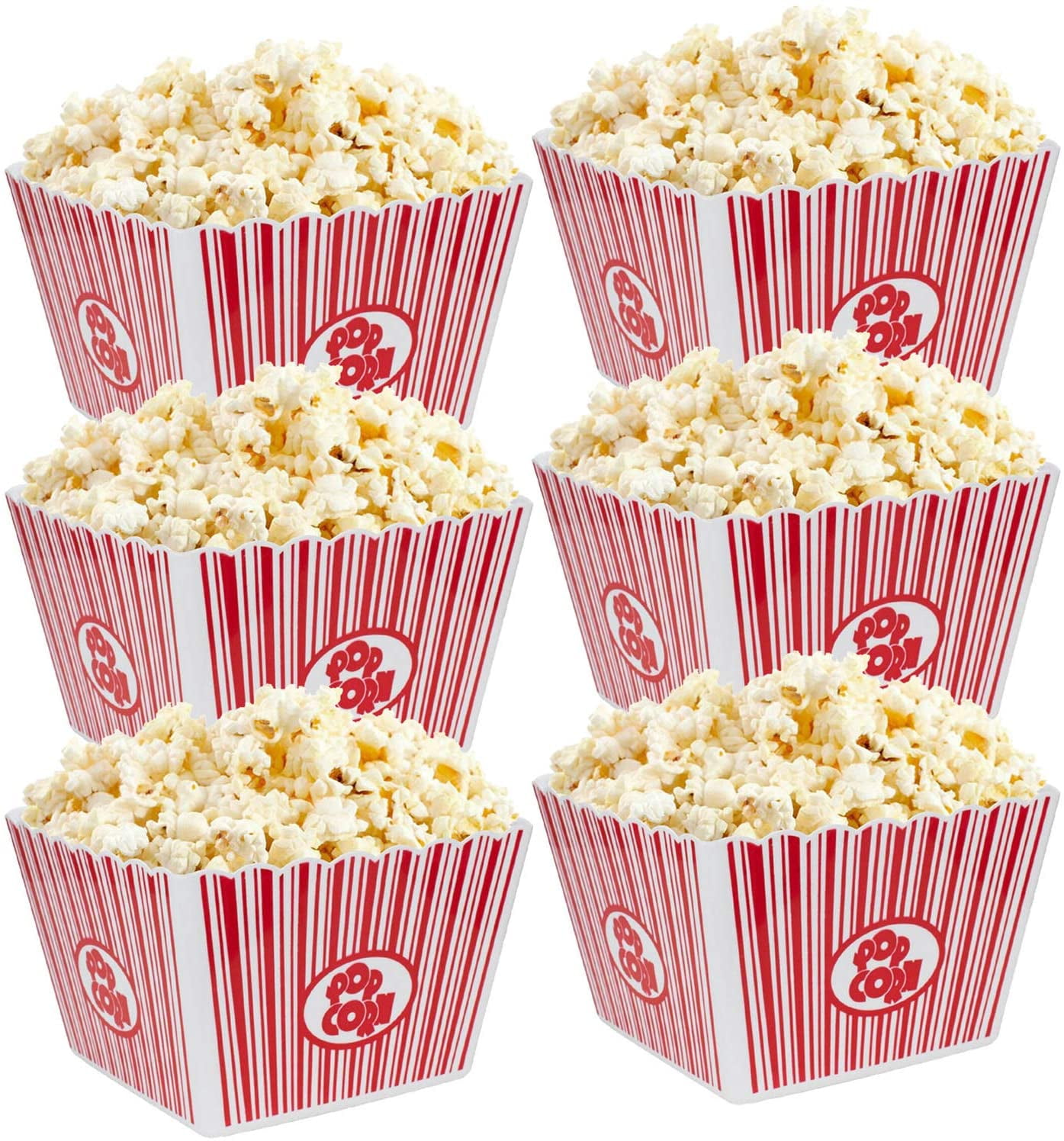 SHENSHA 6 Pack Popcorn Containers, Plastic Movie Theater Style Popcorn