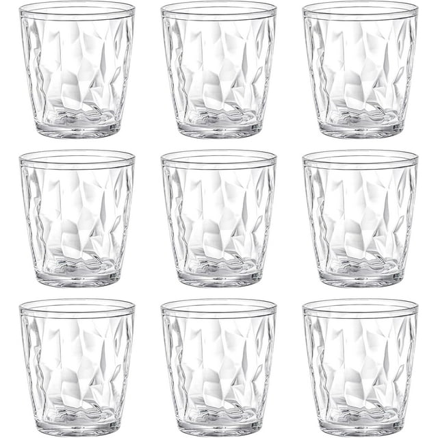 IEMIEBSHA 9 Pack 10ounce Plastic Water Tumblers, Transparent Unbreakable Drinking Glasses