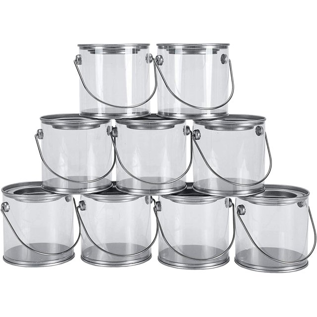 SHENSHA 9 Pack Mini Clear Plastic Paint Cans, 3Inch Tall Crafts and