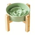 SHENZHYIXINC Wooden Elevated Ceramic Cat Bowl Innovative Slow Feeder