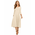 thumbnail image 1 of SHEOWO Mid Sleeve Solid Color Women' S Fall Round Neck Solid Color Swing Skirt Casual Swing Half Sleeve Dress Plus Size, 1 of 6