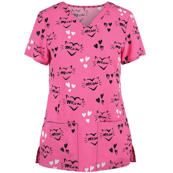 SHEOWO T-Shirts Casual Flower Print Women Plus Size Tops V Neck Short Sleeve Loose with Pockets Blouse for Daily Wear