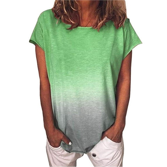 SHEOWO T-Shirts for Women Casual Round Neck Gradient Ramp Womens Summer Tops Short Sleeve Loose Blouse for Daily Wear