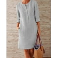 thumbnail image 1 of SHEOWO Women Autumn Cotton Linen Fashion Button O-Neck Long Sleeve Pocket Solid Dresses, 1 of 1