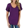 thumbnail image 1 of SHEOWO Women Short Sleeve T-shirt Casual Pocket Tee Summer V Neck Basic Tops Ladies Plain Blouse T Shirts, 1 of 4