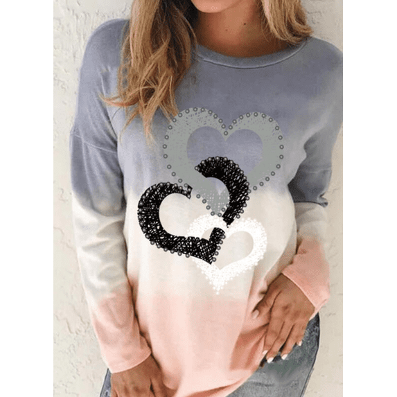 SHEOWO Women Tie Dye Unique Style Top Shirt Pullover Tie Dyed Gradient Printed Round Neck Loose