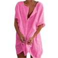 thumbnail image 1 of SHEOWO Women's Plus Size Loose Casual Sundress Short Sleeve Buttons Beach Shirt Dress, 1 of 1