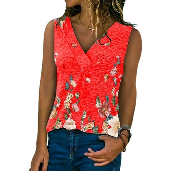 SHEOWO Women's Summer Vest Tops Casual Tank Loose V-Neck Floral Sleeveless Tee Comfy