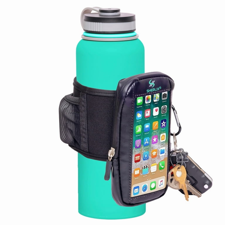 SHERLIX Gym Water Bottle Pouch, 18-40 oz Water Bottle Sleeve, Essential Gym  Accessories for Women and Men with Cell Phone Touch Screen, AirPods Pocket,  Keychain Carabiner Water Bottle Strap 