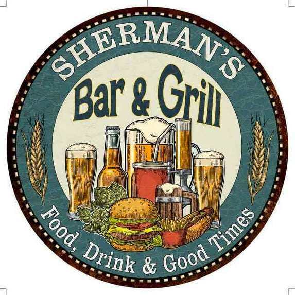 SHERMAN'S Bar and Grill 12" Round Metal Sign Kitchen Wall Decor 200120023440