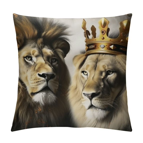 SHERONV Abstract Lion Couple Pillow Covers Watercolor Gold Black White Marble Cushion Covers for Kids Teens Adults Gray Wild Jungle Animal Dreamy Cushion Cases for Living Room Bed 18x18in
