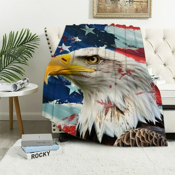 SHERONV Bald Eagle Flag Americo Makk Soft Fleece Blanket Lightweight Throw Blanket Living Room Sofa Decor Cow Gifts All Seasons Plush Blanket for Toddlers Children Adults 60x80in