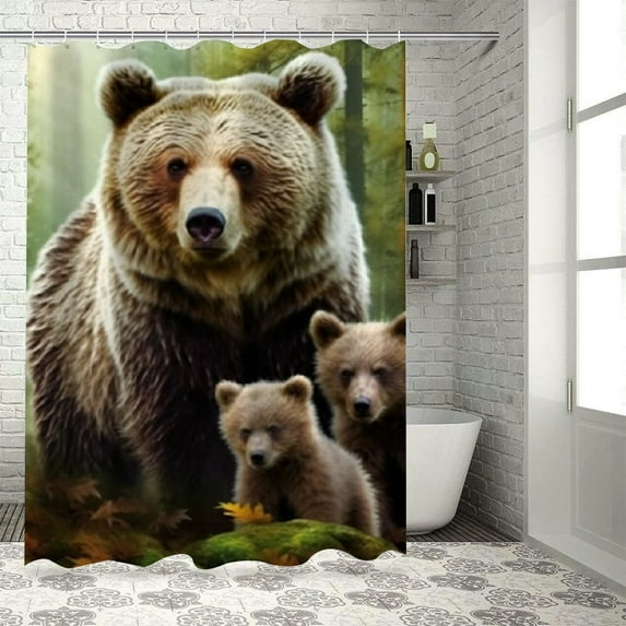 SHERONV Bear Cubs Forest Bathroom Decor Set with Hooks, Colorful Luxurious Graphic Print Polyester Fabric Washable Shower Curtain for Bathroom Decoration, 100% Waterproof, HD Digital Print 69"x72