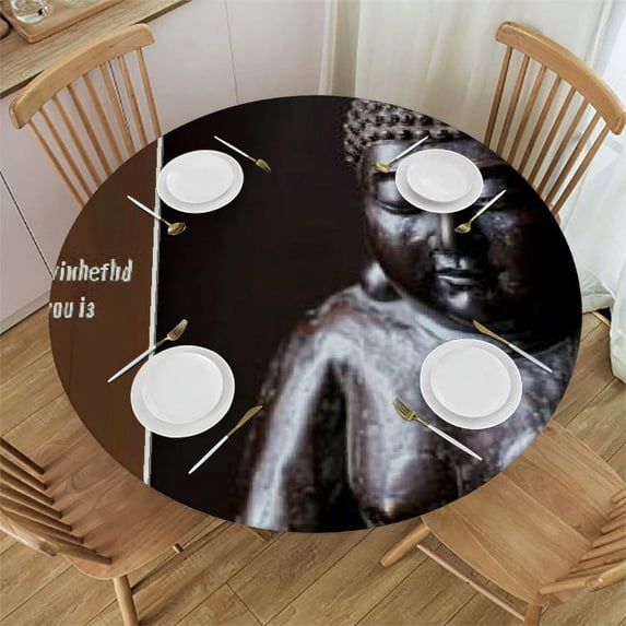 SHERONV Buddha Statue Round Table Cover Stain Resistant & Washable for Indoor Outdoor Dining Wedding Parties Waterproof 100% Polyester Fiber 31"-35