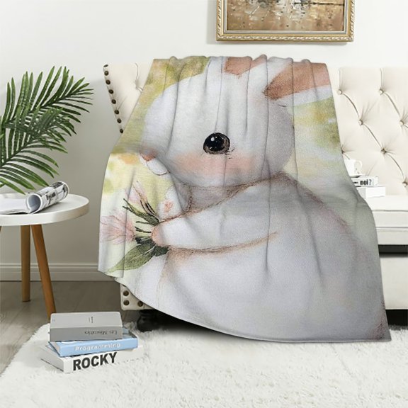 SHERONV Bunny Theme Warm Lightweight Blanket Soft Fleece Throw for Living Rooms Sofa Decor Gifts All Seasons Plush Blankets 40x50in