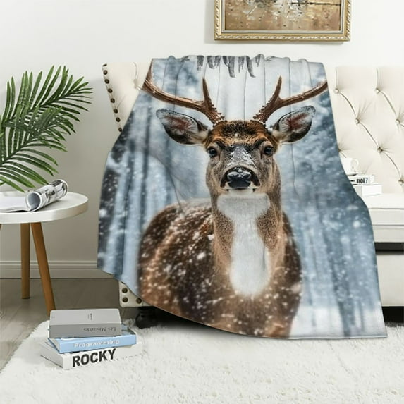 SHERONV Deer Blanket Elk Hunting Winter Fleece Throw Blanket Super Soft Warm Cozy Fuzzy Plush Deer Print Blanket Gifts for Girls Boys Kids Room Decor 50x60in