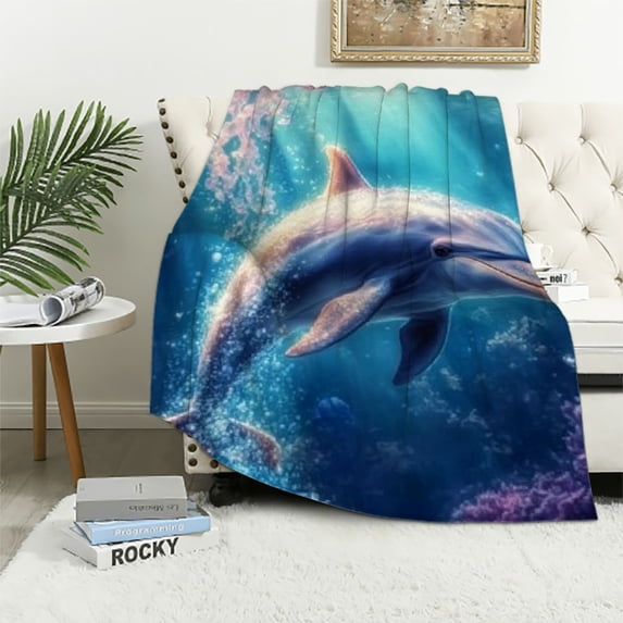 SHERONV Dolphin Blanket for Kids Adults, Dolphin Gifts Flannel Throw Blanket, Dolphin Decor Lightweight Warm Soft for Sofa Couch Bed Living Room Office 60x80in