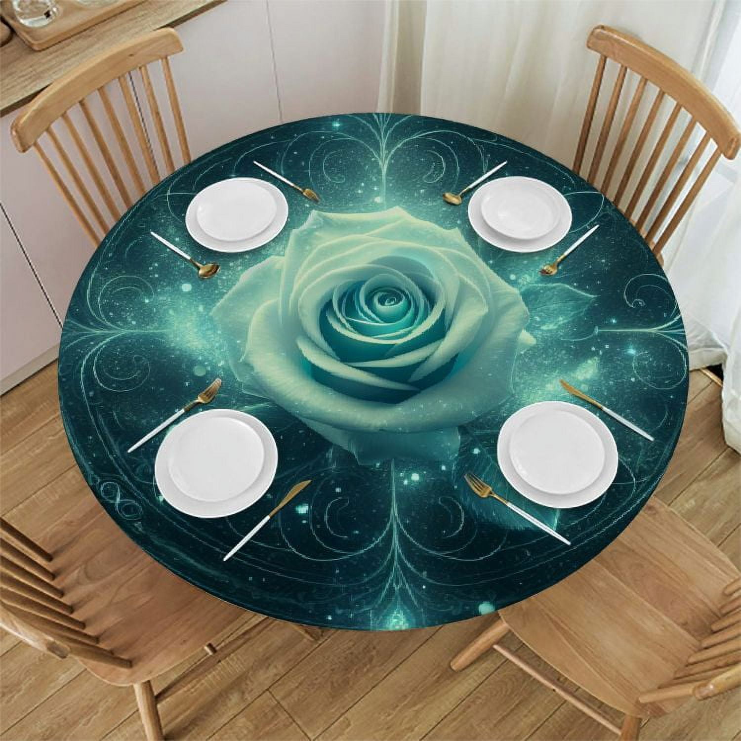 SHERONV Fantasy Rose Magical Round Tablecloth Stain Resistant Washable ...