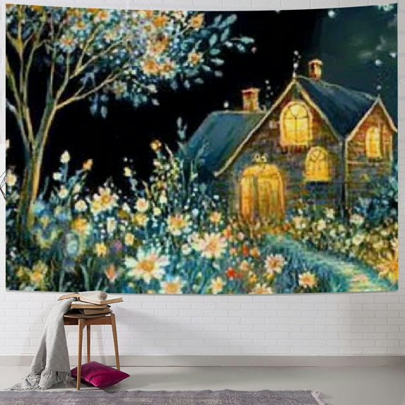 SHERONV Flower Tapestry Aesthetic Tree Tapestry Moonlight Tapestry Fantasy Landscape Tapestry Neon Nature Plant Wall Hanging Decoration Home Decoration 40x30inch