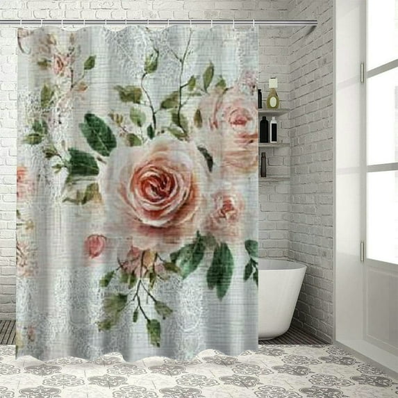 SHERONV Flowers Leaves Lace Shower Curtain for Bathroom 100% Polyester Washable with Hooks 69"x72
