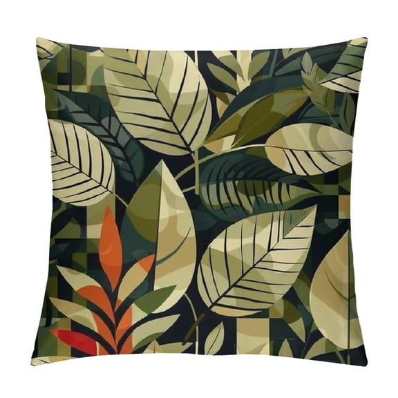 SHERONV Leaves Geometric Design Art Deco Graphic Decorative Throw Pillow Cover for Home Couch Living Room - Aesthetic Decorative Short Plush 1PC 12x12in