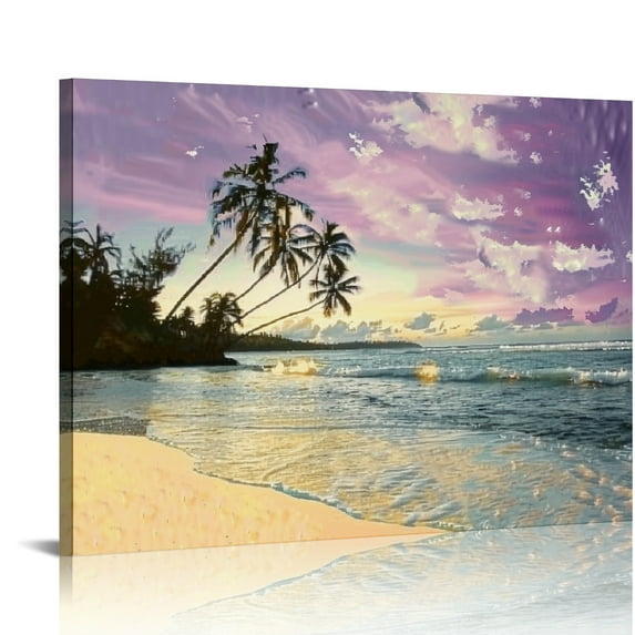 SHERONV Living room, bedroom, canvas, wall art, summer tropical color themes, such as palm trees, beach, large large wall, art deco, wall painting, printmaking, artwork, office 16x12in