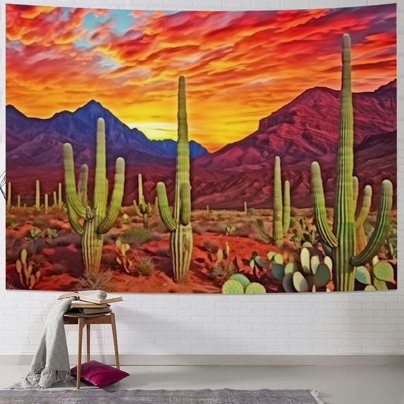 SHERONV Mountain Tapestry Desert Cactus Tapestry Sunset Clouds Tapestry Psychedelic Tropical Plants Wall Tapestry Nature Scenery Tapestry Wall Hanging for Bedroom Decor 40x60inch