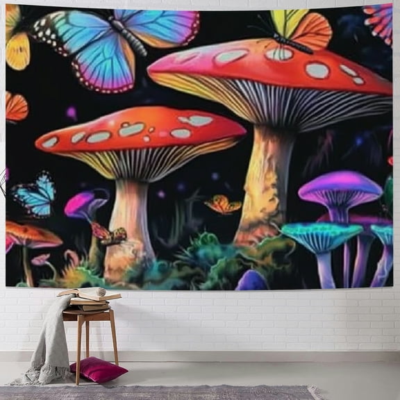 SHERONV Mushroom Butterflies Psychedelic Art Tapestry Wall Hanging 50x40inch