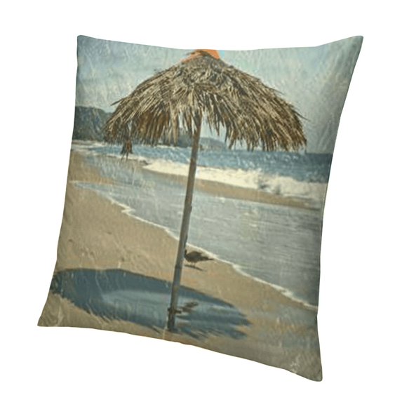 SHERONV Oaxaca Decorative Throw Pillow Case Pack Mexico Summer Beach Vacation Ocean Palm Thatch Umbrella, Couch Bedroom Living Room Cushion Cover, 12x12in