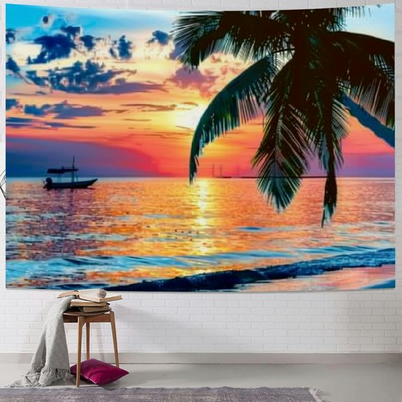 SHERONV Ocean Tapestry for Bedroom Beach Palm Tree Wall Hanging Sunrise Decor, Tapestry 40x60inch