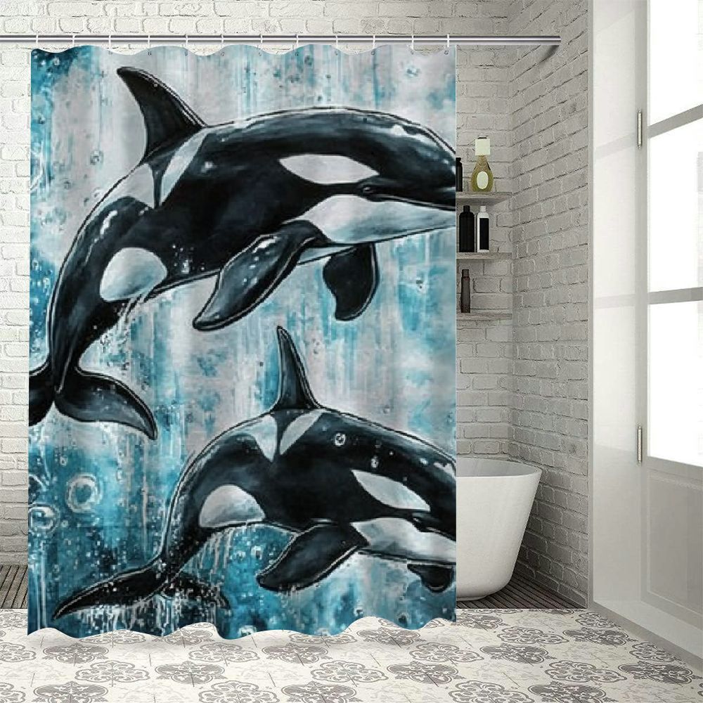 SHERONV Orca Whales Water Bubbles Bathroom Decor Set, Colorful ...