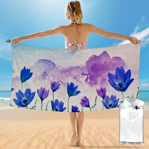 SHERONV Quick Dry Bath Towel Ultra-Fine Fiber 27.5x55in Tropical Print for Beach Vacations Outdoor Recreation Purple Cloud 55x27.5in
