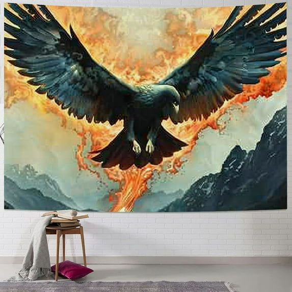 SHERONV Secular Bird Tapestry Phoenix Flame Bird Flying to The Sky Psychedelic Anime Animal Hippie Bedroom Red Wall Tapestry Dorm Living Room Bedroom Home Landscape Decor 60x50inch