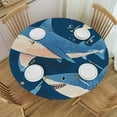 thumbnail image 1 of SHERONV Sharks Ocean Illustration Round Tablecloth Stain-Resistant 100% Polyester 54"-58, 1 of 8