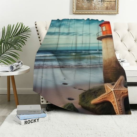 SHERONV Starfish Beach Lighthouse Warm Lightweight Blanket Soft Fleece Blankets for All Seasons - Sofa Decor Cow Gifts Blanket, Living Room Throw, All Seasons Soft Plush Blankets 40x50in