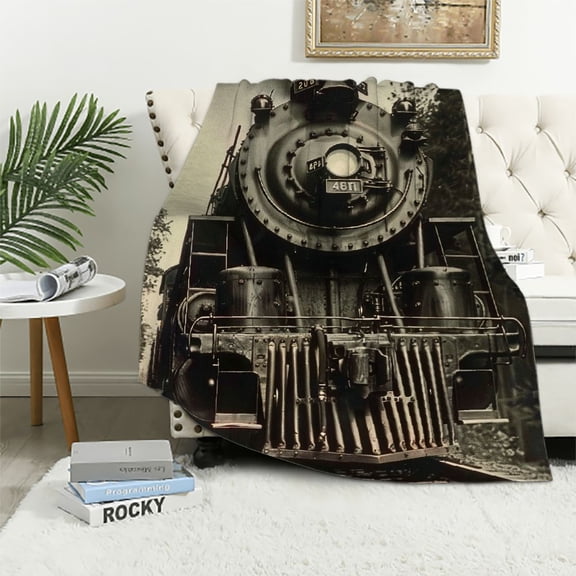 SHERONV Train Engine Tracks Woods Warm Lightweight Blanket Soft Fleece Blanket Throw for All Seasons Living Rooms Sofa Decor Cow Gifts 50x60in