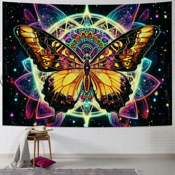 SHERONV Trippy Mandala Tapestry Aesthetic Moth Tapestry Galaxy Space Wall Tapestry Bohemian Hippie Flower Tapestry Planet Tapestry Starry Sky Tapestry Wall Hanging for Home Decor 40x30inch