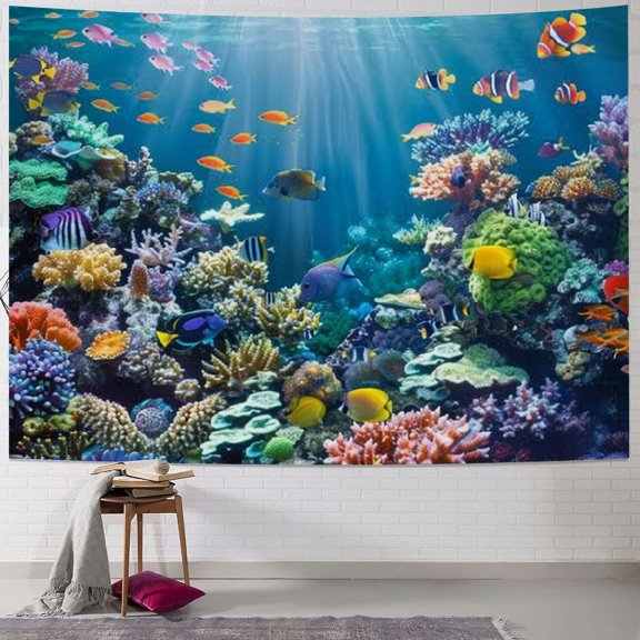 SHERONV Under The Sea Backdrop Ocean Photo Backdrop Tropical Fish Background for Home Baby Birthday Party Decoration 60x50inch