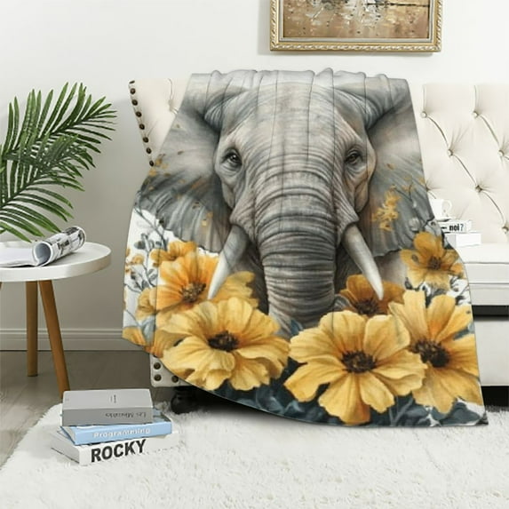 SHERONV White Elephant Flower Blanket Gifts for Adults Women Flannel Throw Blankets Soft Fuzzy Lightweight for Home Decor Couch Bed Sofa 40x50in