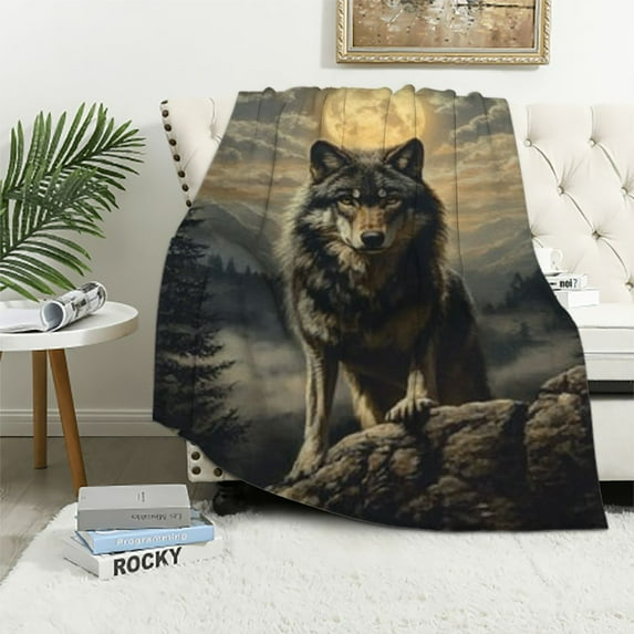 SHERONV Wolf Fleece Throw Blanket for Bed Night Wolf Lightweight Super Soft Plush Flannel Throw Blanket for Women, Men and Kids Valentine Day Wolf Gifts Decor 40x50in