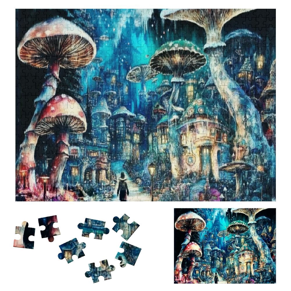 SHERONV Wooden Jigsaw Puzzle with Mushrooms Trees Person Walking Theme ...