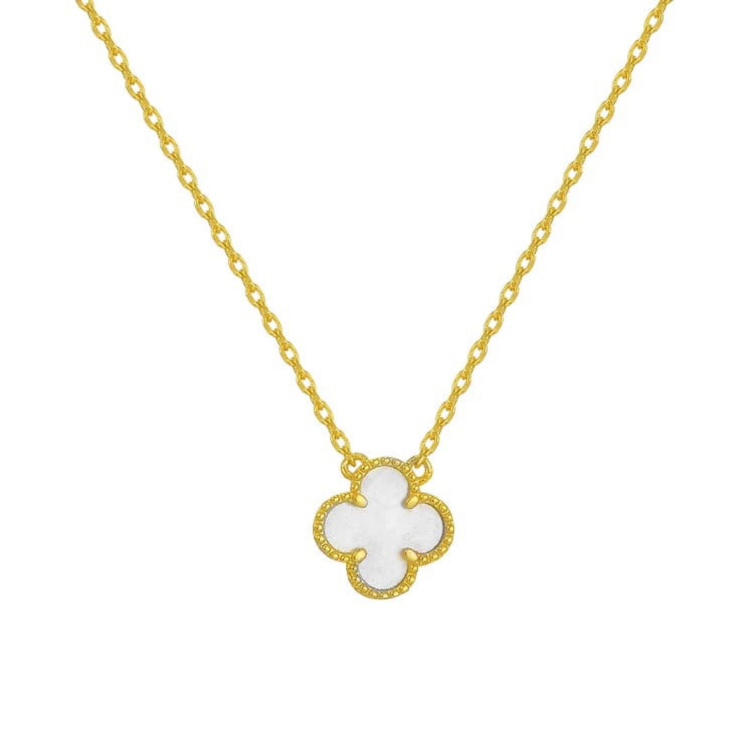 SHERRY'S JEWELS LLC 18K Gold Four Leaf Clover Necklace for Women in White, Stainless Steel Metal