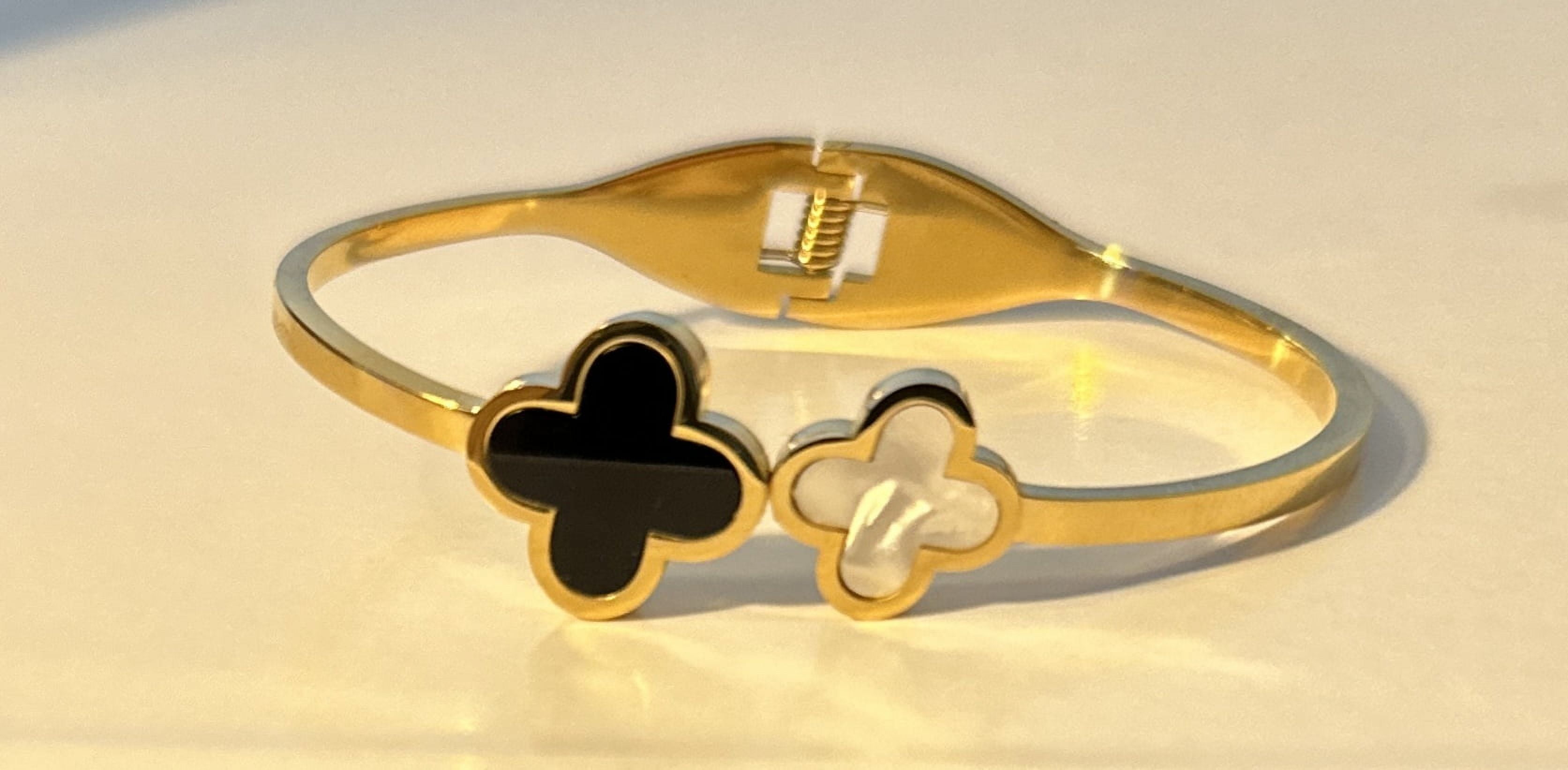 SHERRY'S JEWELS LLC SHERRYS JEWELS LLC 18K Gold Four Leaf Lucky Clover Bangle Bracelet for Women or Teen