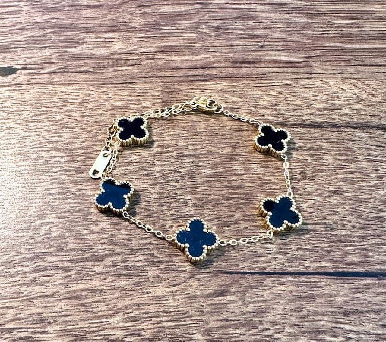 SHERRY'S JEWELS LLC 18K Gold Four-Leaf Lucky Clover Bracelet in Black