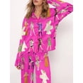 thumbnail image 1 of Music Life Silky Pajamas for Women Long Sleeve Matching Pajama Set 2 Pieces Nightwear with Side Pockets Pink XXXL, 1 of 4