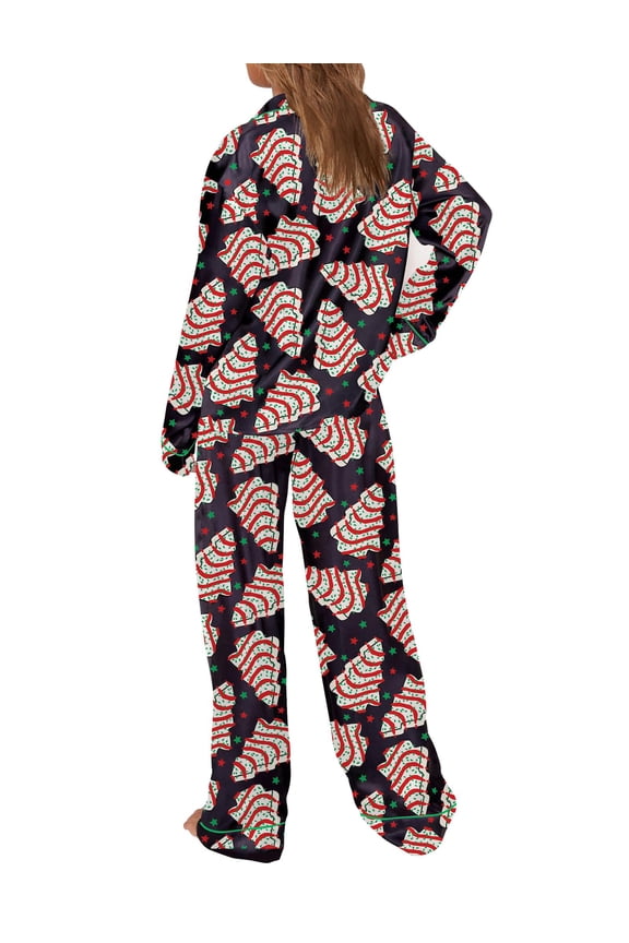 Pajama Sets Long Sleeve Button Down Shirt And Pajama Pants Nightwear Ladies Pajamas Set Christmas Tree Print